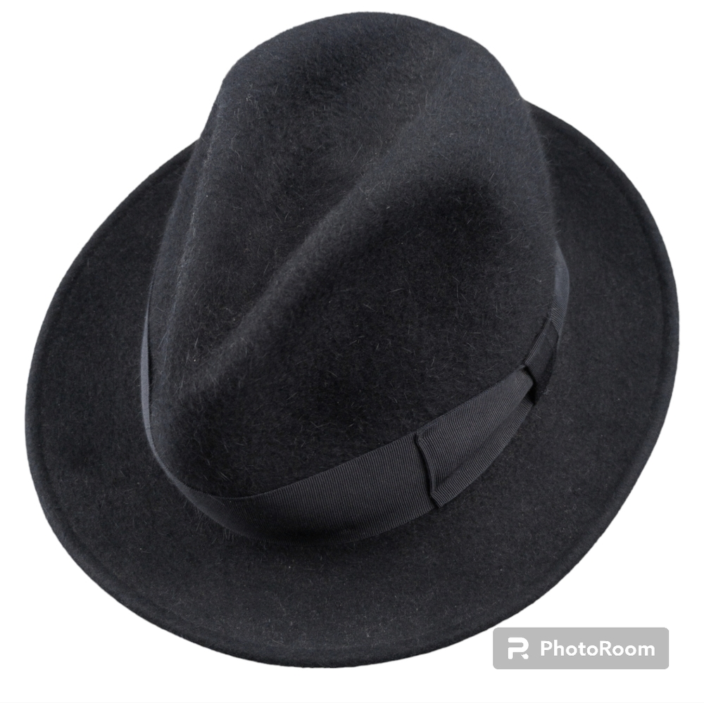 Vintage Barbisio Felt Fedora Hat Black Italian Luxury Mens L 7 3/8